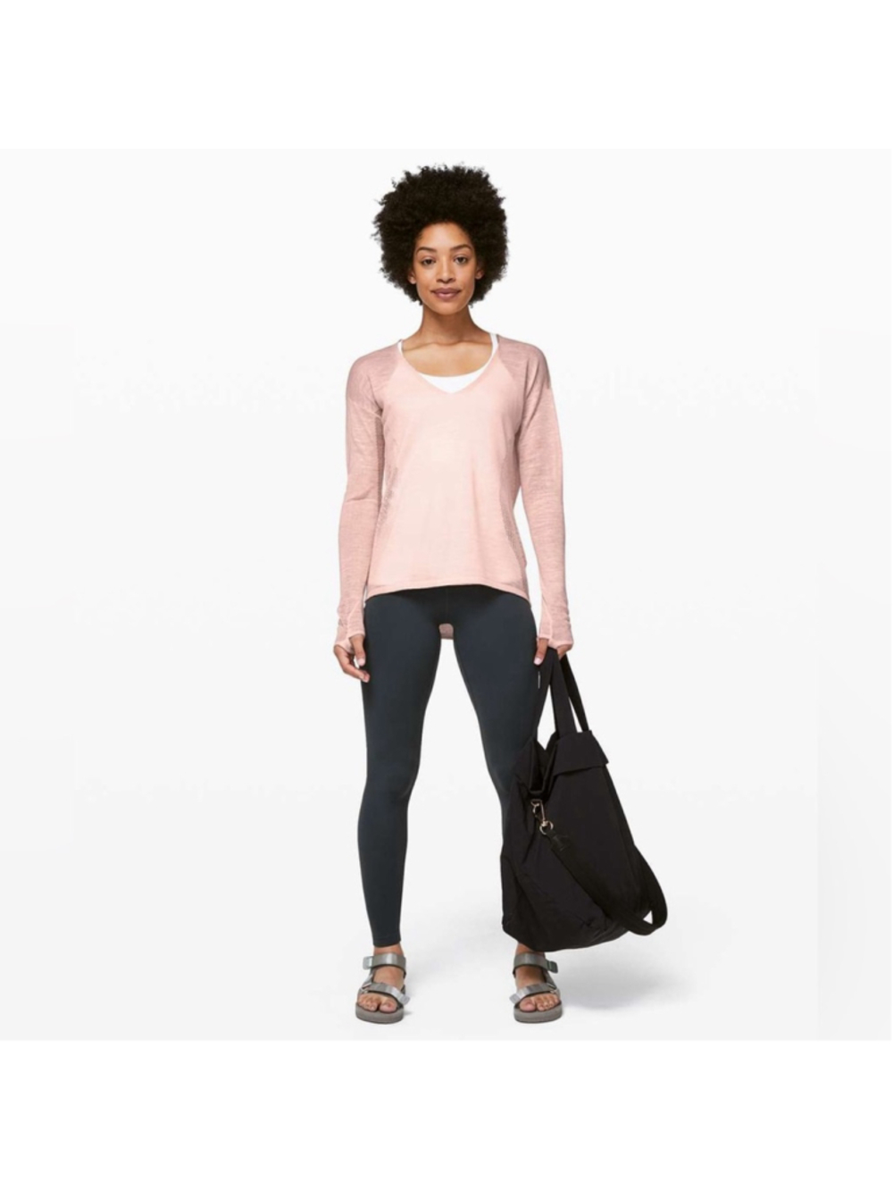 Lululemon Still Movement Sweater Linen Butter Pink V Neck Size 8 Medium